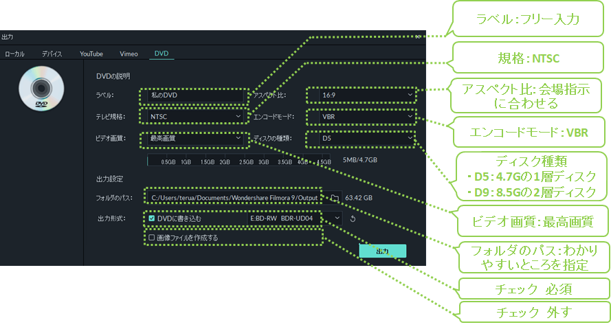 dvd出力_フィモーラ_パラメータ_方法