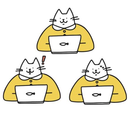 イラスト　パソコンをする3匹の猫